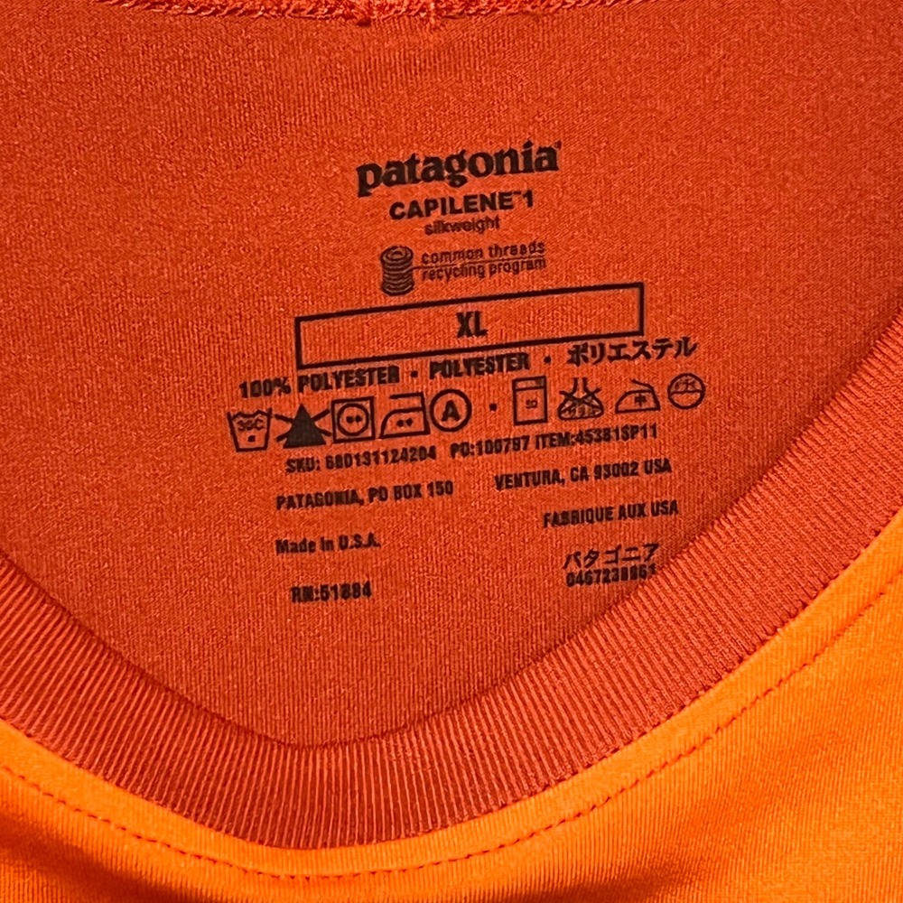Patagonia Capilene 1 Silkweight Shirt Mens XL Orange Baker's Bay 45381SP11 - Picture 6 of 6